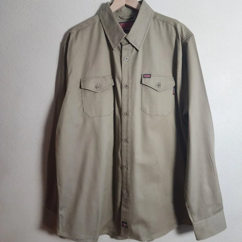 Dixxon Flame Resistant Work Shirt Mens XL Khaki FR Button Down CAT2 NFPA 2112